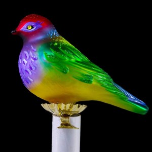 Kolorowy Ptaszek na klipsie forma szklana ręcznie malowana 12 cm