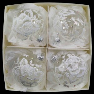  Lodowe kwiaty komplet 4 szt bombek 80 mm Bombki szklane ręcznie malowane