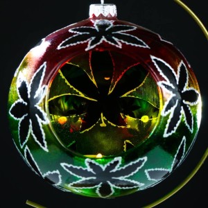 Lampion szklany całoroczny 15 cm Czarne Liście Konopi