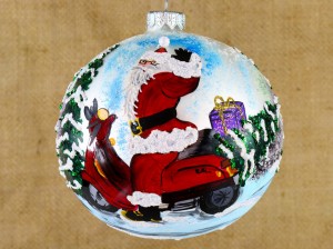  Mikołaj na skuterze Bombka szklana ręcznie malowana 12 cm