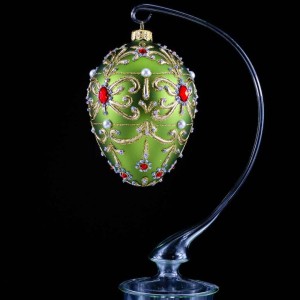 Jajo w stylu Faberge Oliwka z Rubinem, ręcznie dekorowane, ozdoby szklane ręcznie malowane 12 cm