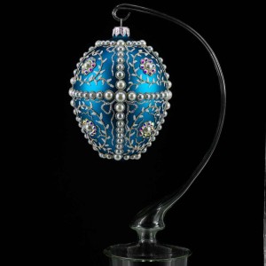 Jajo w stylu Faberge Perły na Turkusowym Macie ozdoba szklana ręcznie malowana 12 cm