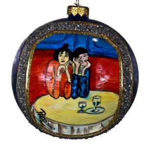 Pablo Picasso Arlekin i jego dziewczyna, reprodukcja bombka szklana ręcznie malowana, bombka choinkowa 12 cm