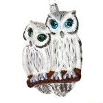 Sowy na porcelanie bombka choinkowa szklana ręcznie malowana 11 cm 