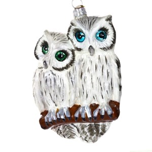 Sowy na porcelanie bombka choinkowa szklana ręcznie malowana 11 cm 