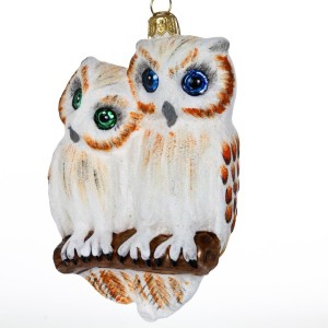 Sowy love brokat bombka choinkowa szklana ręcznie malowana 11 cm