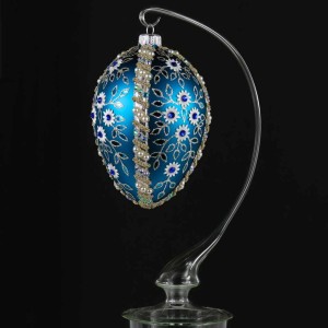 Jajo w stylu Faberge Turkusowy Mat ozdoba szklana ręcznie malowana 12 cm