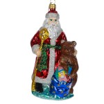 Mikołaj z misiem ręcznie malowana bombka choinkowa szklana 15 cm