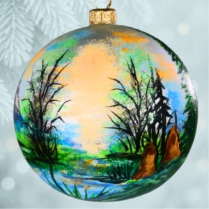 Pejzaż Lato, bombka choinkowa ręcznie malowana szklana  12 cm