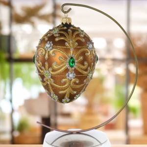 Mahoń ze szmaragdem Jajo w stylu Faberge , ręcznie dekorowane, ozdoby szklane ręcznie malowane 12 cm