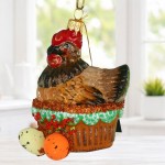 Kura wielkanocna brązowa,  bombka szklana ręcznie malowana 10 cm