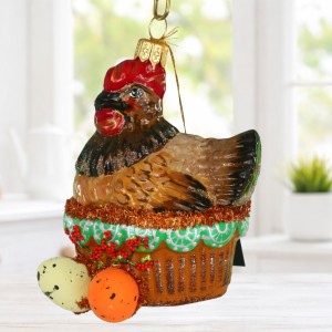 Kura wielkanocna brązowa,  bombka szklana ręcznie malowana 10 cm