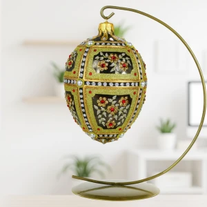 Brokatowe kwiaty  Jajo w stylu Faberge , ręcznie dekorowane, ozdoby szklane ręcznie malowane 12 cm