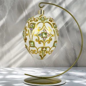 Złoty Kryształ Jajo w stylu Faberge , ręcznie dekorowane, ozdoby szklane ręcznie malowane 12 cm