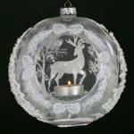 Lampion szklany całoroczny 15 cm Biały Jeleń