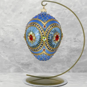 Nylonka z rubinem Jajo w stylu Faberge , ręcznie dekorowane, ozdoby szklane ręcznie malowane 12 cm