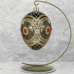 Czarny hologram z rubinem Jajo w stylu Faberge , ręcznie dekorowane, ozdoby szklane ręcznie malowane 12 cm