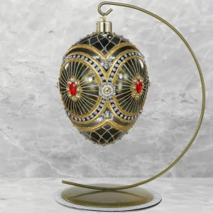 Czarny hologram z rubinem Jajo w stylu Faberge , ręcznie dekorowane, ozdoby szklane ręcznie malowane 12 cm