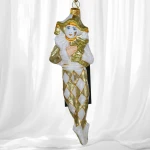 Arlekin Gold & White bombka choinkowa szklana ręcznie malowana 16 cm
