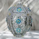 Niezapominajka Jajo w stylu Faberge , ręcznie dekorowane, ozdoby szklane ręcznie malowane 12 cm