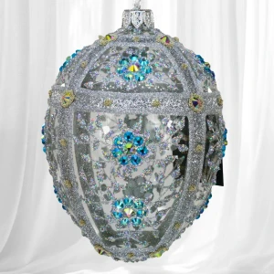 Niezapominajka Jajo w stylu Faberge , ręcznie dekorowane, ozdoby szklane ręcznie malowane 12 cm