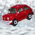 Fiat 126p czerwony bombka szklana ręcznie malowana 10 cm 
