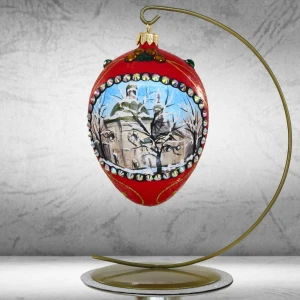 Kościół św Wojciecha (z herbem) Jajo w stylu Faberge , ręcznie dekorowane, ozdoby szklane ręcznie malowane 12 cm