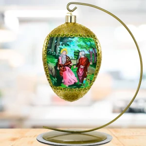 Rozmowa Noego z Bogiem Jajo w stylu Faberge , ręcznie dekorowane, ozdoby szklane ręcznie malowane 12 cm
