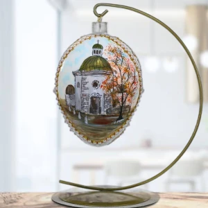 Kościólek św. Wojciecha III Jajo w stylu Faberge , ręcznie dekorowane, ozdoby szklane ręcznie malowane 12 cm