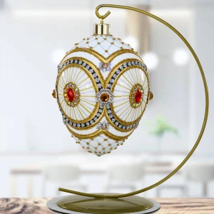 Rubin na porcelanie Jajo w stylu Faberge , ręcznie dekorowane, ozdoby szklane ręcznie malowane 12 cm