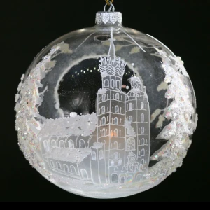 Lampion szklany całoroczny 15 cm Kraków - kościół Mariacki z ostrokrzewem