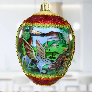 Walka Smoka z panterą Jajo w stylu Faberge , ręcznie dekorowane, ozdoby szklane ręcznie malowane 12 cm