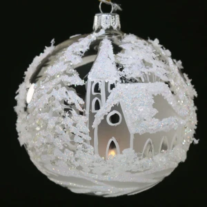 Lampion szklany całoroczny 10 cm Biały Kościółek