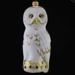 Sowa Biało-Złota Brokatowa forma szklana ręcznie malowana 12 cm